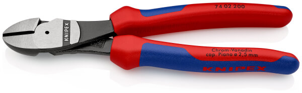 KNIPEX 74 02 200 SB Kraft-Seitenschneider mit Mehrkomponenten-Hüllen schwarz atramentiert 200 mm (SB-Karte/Blister)