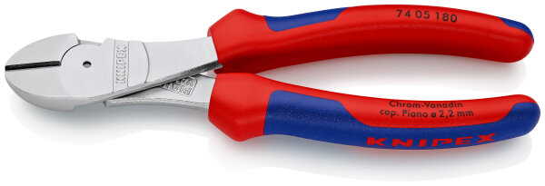 KNIPEX 74 05 180 SB Kraft-Seitenschneider mit Mehrkomponenten-Hüllen verchromt 180 mm (SB-Karte/Blister)