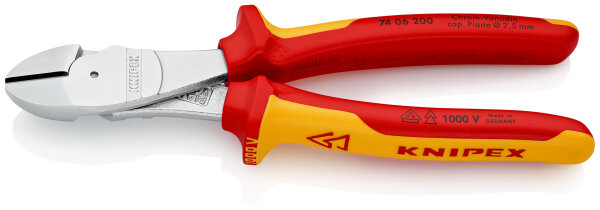 KNIPEX 74 06 200 SB Kraft-Seitenschneider isoliert mit Mehrkomponenten-Hüllen, VDE-geprüft verchromt 200 mm (SB-Karte/Blister)