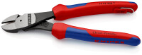 KNIPEX 74 22 200 T BK Kraft-Seitenschneider mit Mehrkomponenten-Hüllen, mit integrierter Befestigungsöse zum Anbringen einer Absturzsicherung schwarz atramentiert 200 mm (SB-Karte/Blister)