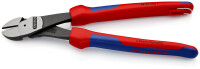 KNIPEX 74 22 250 T BK Kraft-Seitenschneider mit Mehrkomponenten-Hüllen, mit integrierter Befestigungsöse zum Anbringen einer Absturzsicherung schwarz atramentiert 250 mm (SB-Karte/Blister)