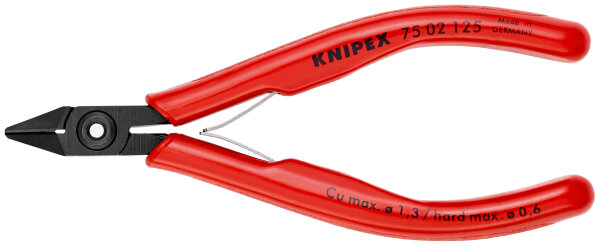 KNIPEX 75 02 125 SB Elektronik-Seitenschneider mit Kunststoff-Hüllen brüniert 125 mm (SB-Karte/Blister)