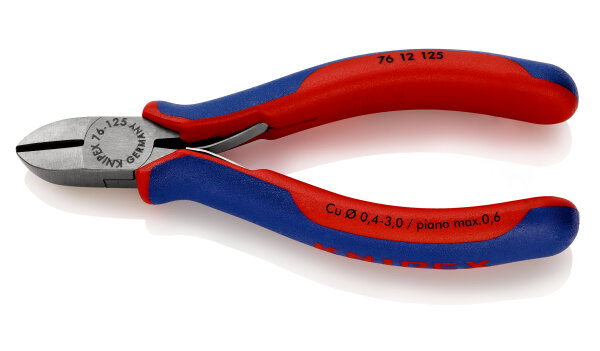 KNIPEX 76 12 125 Seitenschneider für Elektromechaniker mit Mehrkomponenten-Hüllen schwarz atramentiert 125 mm