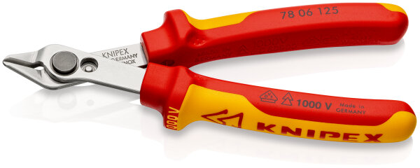 KNIPEX 78 06 125 SB Electronic Super Knips® VDE isoliert mit Mehrkomponenten-Hüllen, VDE-geprüft 125 mm (SB-Karte/Blister)