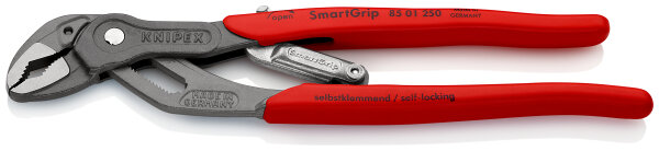 KNIPEX 85 01 250 SB SmartGrip® Wasserpumpenzange mit automatischer Einstellung mit rutschhemmendem Kunststoff überzogen grau atramentiert 250 mm (SB-Karte/Blister)