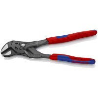 KNIPEX 86 02 250 SB Zangenschlüssel Zange und Schraubenschlüssel in einem Werkzeug mit Mehrkomponenten-Hüllen grau atramentiert 250 mm (SB-Karte/Blister)