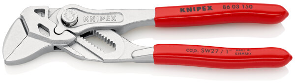 KNIPEX 86 03 150 SB Zangenschlüssel Zange und Schraubenschlüssel in einem Werkzeug mit Kunststoff überzogen verchromt 150 mm (SB-Karte/Blister)