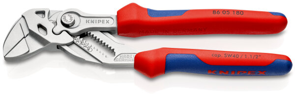 KNIPEX 86 05 180 SB Zangenschlüssel Zange und Schraubenschlüssel in einem Werkzeug mit Mehrkomponenten-Hüllen verchromt 180 mm (SB-Karte/Blister)