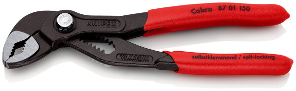 KNIPEX 87 01 150 SB Cobra® Hightech-Wasserpumpenzange mit rutschhemmendem Kunststoff überzogen grau atramentiert 150 mm (SB-Karte/Blister)