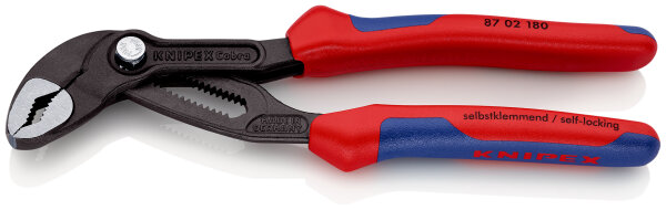 KNIPEX 87 02 180 SB Cobra® Hightech-Wasserpumpenzange mit Mehrkomponenten-Hüllen grau atramentiert 180 mm (SB-Karte/Blister)