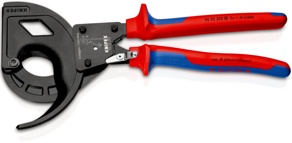 KNIPEX 95 32 320 Kabelschneider (Ratschenprinzip, Dreigang) mit Mehrkomponenten-Hüllen schwarz atramentiert 320 mm