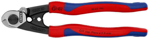 KNIPEX 95 62 190 SB Drahtseilschere geschmiedet mit Mehrkomponenten-Hüllen 190 mm (SB-Karte/Blister)