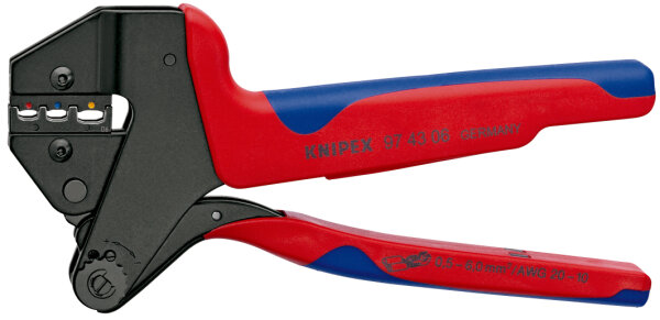 KNIPEX 97 43 06 Crimp-Systemzange für auswechselbare Crimpeinsätze mit Mehrkomponenten-Hüllen brüniert 200 mm