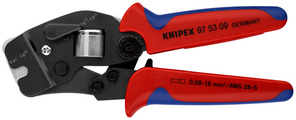 KNIPEX 97 53 09 SB Selbsteinstellende Crimpzange für Aderendhülsen mit Fronteinführung mit Mehrkomponenten-Hüllen brüniert 190 mm (SB-Karte/Blister)