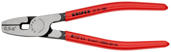 KNIPEX 97 81 180 Crimpzange für Aderendhülsen mit Fronteinführung mit Kunststoff überzogen 180 mm