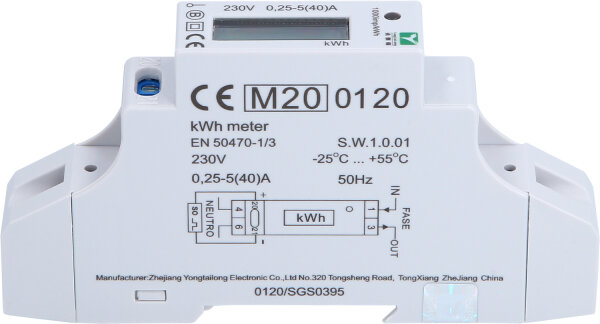 efuturo Stromzähler für Hutschiene, MID-geeicht, 1 Phase, 3,7 oder 7,4 kW