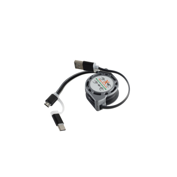 2in1 USB-A auf Micro B+Typ C Stecker ausziehbar 1m