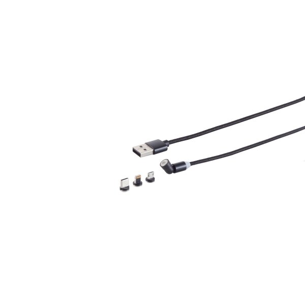 USB-A Magnetladekabel, 3in1, 540°, schwarz, 2m