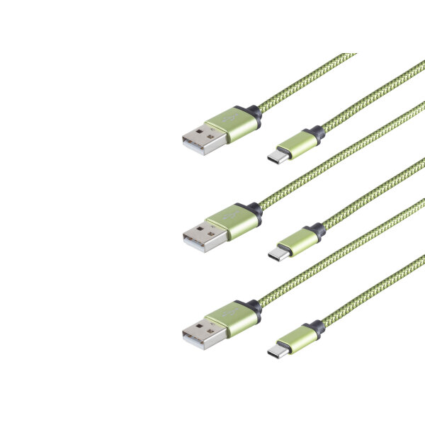 3x USB-Ladekabel A Stecker auf USB Typ C grün 0,9m