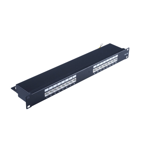 cat 6A 19" 1HE-Patchpanel, schwarz, 16 Port