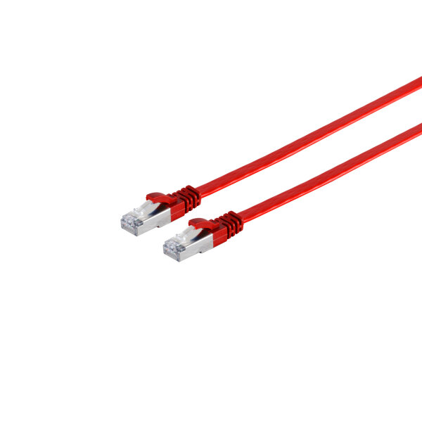 RJ45 Flachkabel m. CAT 7 Rohkabel slim rot 0,5m