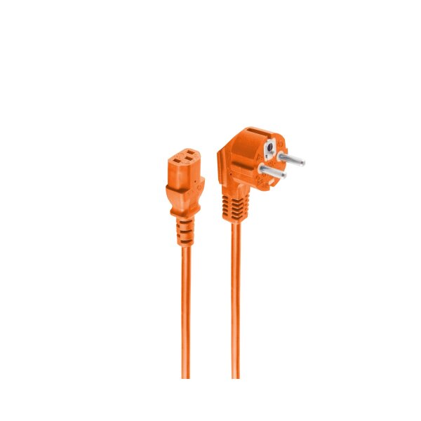 shiverpeaks®--Netzanschlusskabel, Schutzkontaktstecker 90° auf Kaltgerätebuchse, VDE, orange, 1,8m