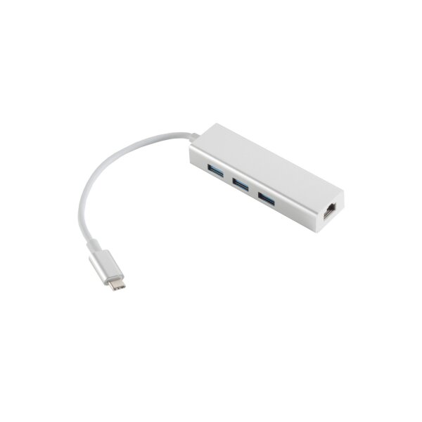 shiverpeaks®--Ethernet Adapter, USB 3.1 USB-C Stecker auf RJ45 Etherneth Buchse + 3x USB Buchse