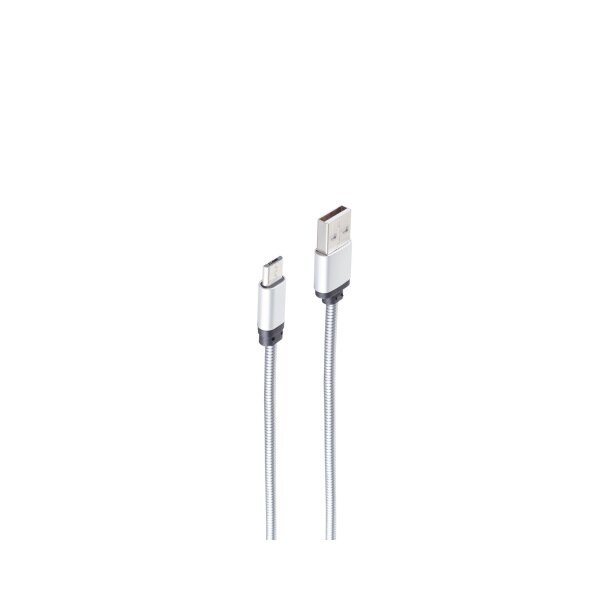 shiverpeaks®--USB Lade-Sync Kabel USB A Stecker auf USB micro Stecker, Metallummantelung Silber 1m