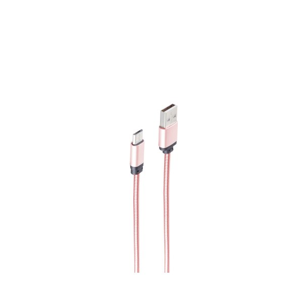 shiverpeaks®--USB Lade-Sync Kabel USB A Stecker auf USB micro Stecker, Metallummantelung Rose 1m