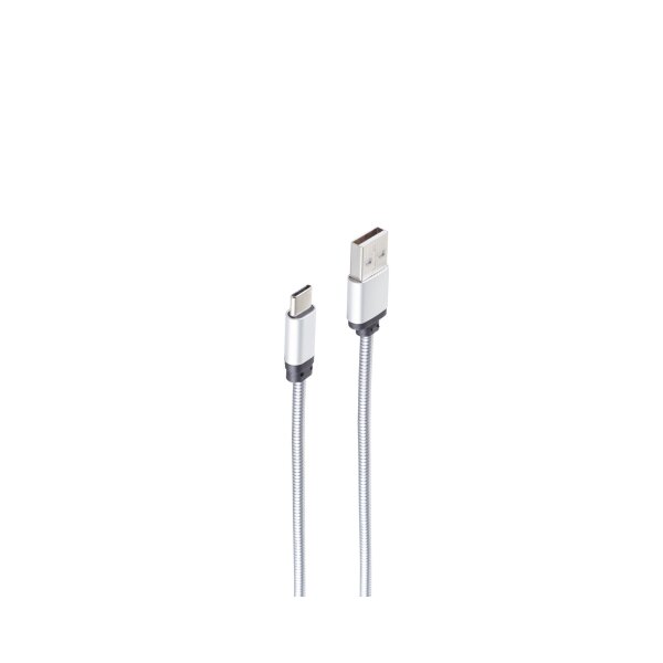 shiverpeaks®--USB Lade-Sync Kabel USB A Stecker auf USB 3.1C Stecker, Metallummantelung Silber 1m