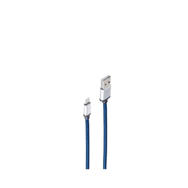 shiverpeaks®--8-pin Ladekabel, USB-A-Stecker auf 8-pin Stecker, Nylon, blau, 0,3m