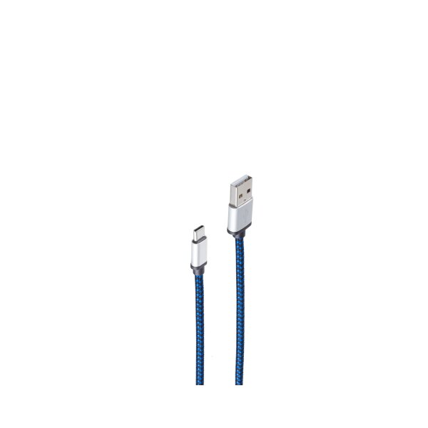 shiverpeaks®--USB Ladekabel, USB-A-Stecker auf USB USB-C Stecker, Nylon, blau, 0,9m