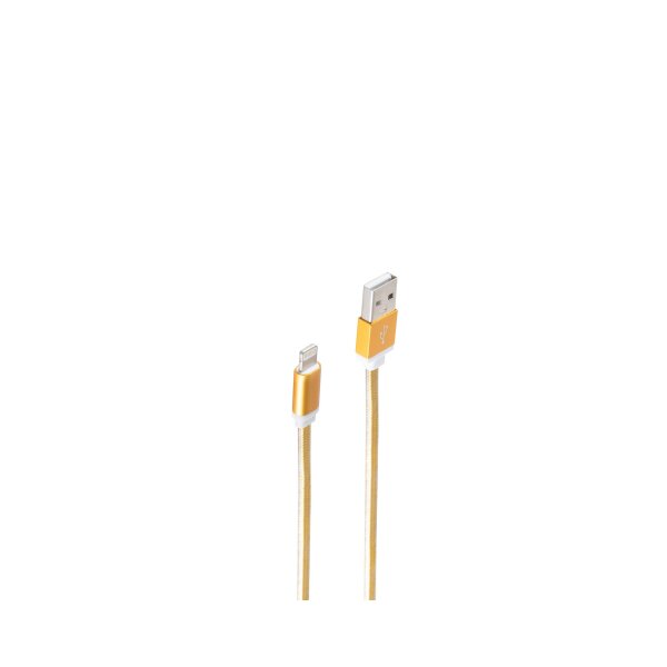 shiverpeaks®--8-pin Ladekabel, USB-A-Stecker auf 8-pin Stecker, flach, ALU gold, 0,9m