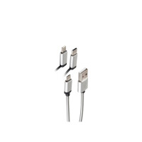 shiverpeaks®--USB 3in1 Ladekabel, USB-A-Stecker auf USB Micro B+USB Typ C+8-pin Stecker, silber, 1m