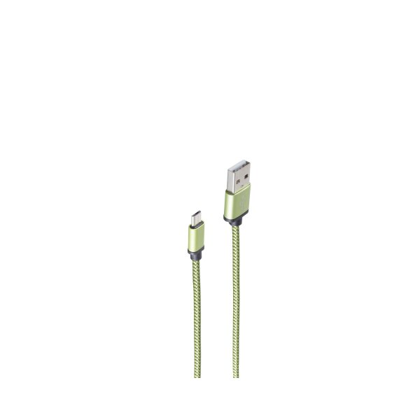 shiverpeaks®--USB Ladekabel, USB-A-Stecker auf USB Micro B Stecker, Nylon, grün, 0,9m