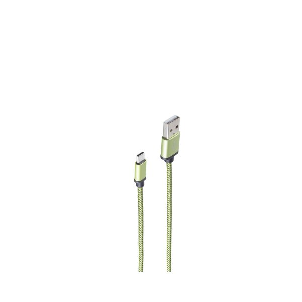 shiverpeaks®--USB Ladekabel, USB-A-Stecker auf USB USB-C Stecker, Nylon, grün, 0,9m