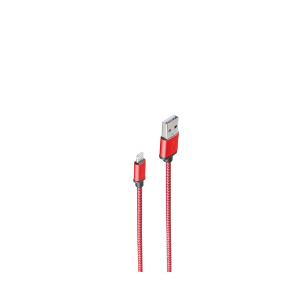 shiverpeaks®--8-pin Ladekabel, USB-A-Stecker auf 8-pin Stecker, Nylon, rot, 2m