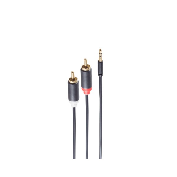 shiverpeaks®--Slim Audiokabel-- 3,5mm Stecker auf 2x Cinchstecker, vergoldet, schwarz, 1,5m