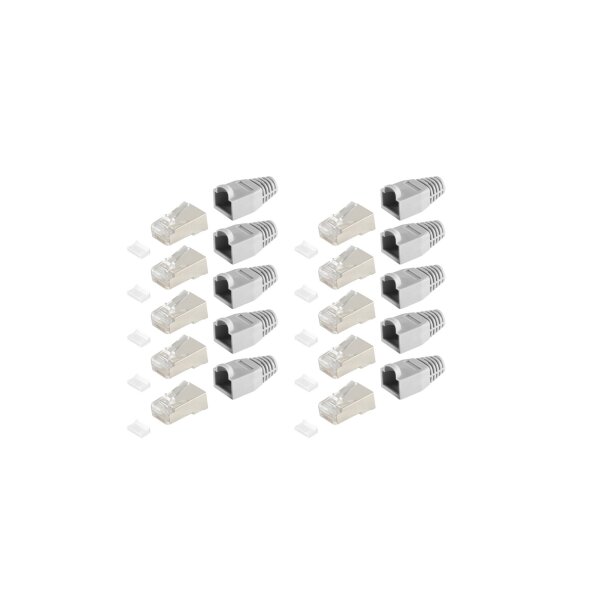 shiverpeaks®--Netzwerkstecker Cat5e/Cat6 RJ45, geschirmt, mit Einführhilfe und Tülle, grau -VE 10