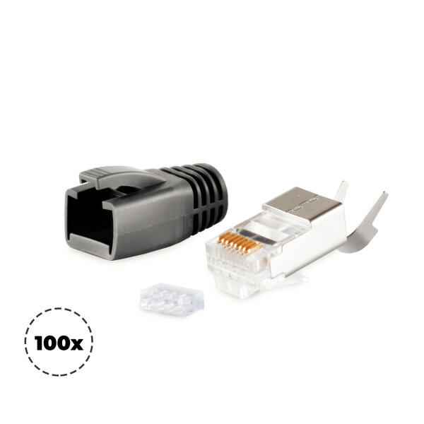 shiverpeaks®--Netzwerk Modular Stecker RJ45 SET für Verlegekabel bis AWG 23, Stecker, schwarz VE 100