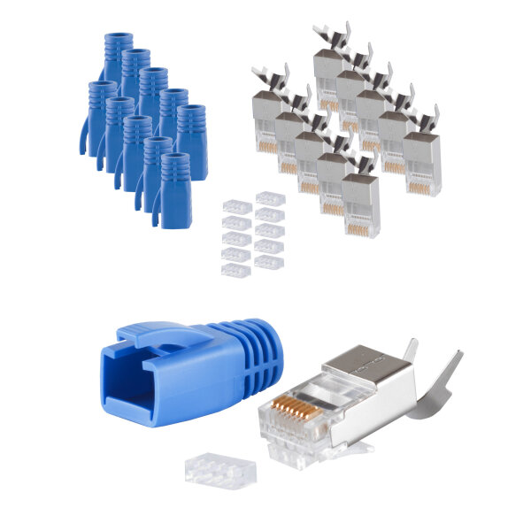 shiverpeaks®--Netzwerk Modular Stecker RJ45 SET für Verlegekabel bis AWG 23, Stecker, blau VE 10