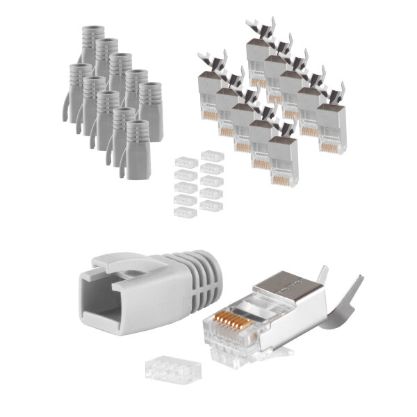 shiverpeaks®--Netzwerk Modular Stecker RJ45 SET für Verlegekabel bis AWG 23, Stecker, grau VE 10