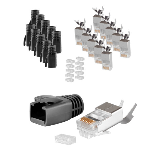 shiverpeaks®--Netzwerk Modular Stecker RJ45 SET für Verlegekabel bis AWG 23, Stecker, schwarz VE 10