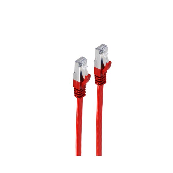 shiverpeaks®--RJ45 Patchkabel-Flachkabel, Flat U/FTP m. CAT 7 Rohkabel, slim, rot, 0,25m