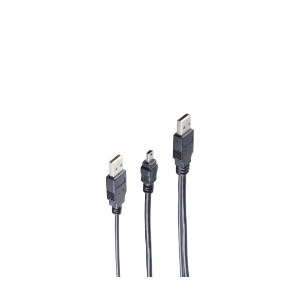 shiverpeaks®-USB-Y-Stromkabel, 2 x USB A-Stecker auf USB-B-Mini 5 pin Stecker, USB 2.0, 0,6m