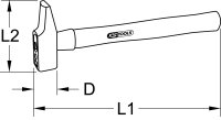 Schlosserhammer, Hickory-Stiel, französische Form, 800g