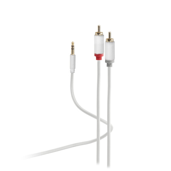 Flexline®-3,5mm Audio Klinkenkabel, hochflexibel, Klinken Stecker auf 2x Cinchstecker mini weiß 1,5m