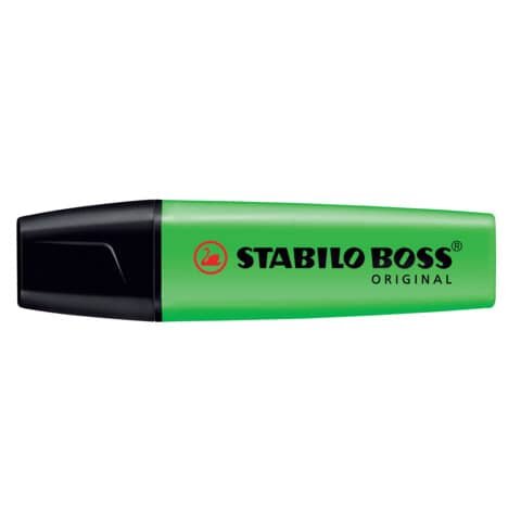 Textmarker STABILO® BOSS® ORIGINAL. Kappenmodell, nachfüllbar, Farbe des Schaftes: in Schreibfarbe, Farbe: grün