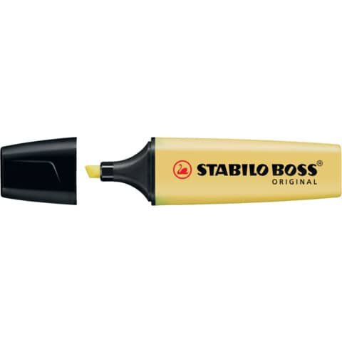 Textmarker STABILO® BOSS® ORIGINAL Pastel. Kappenmodell, Farbe des Schaftes: in Schreibfarbe, Farbe: pudriges Gelb