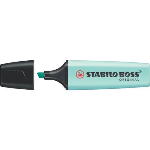 Textmarker STABILO® BOSS® ORIGINAL Pastel. Kappenmodell, Farbe des Schaftes: in Schreibfarbe, Farbe: zartes Türkis